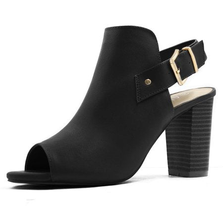 Unique Bargains Women's Peep Toe Slip On Stacked Heel Slingback Mules Black (size 8.5)